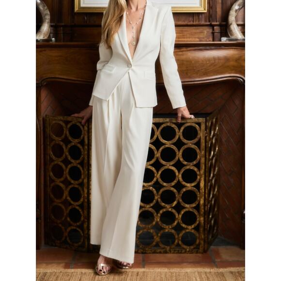 Muse by Marchesa Stretch Crepe Wide Leg Pants High Waist Ivory Cream US 0 NWT - Picture 1 of 9